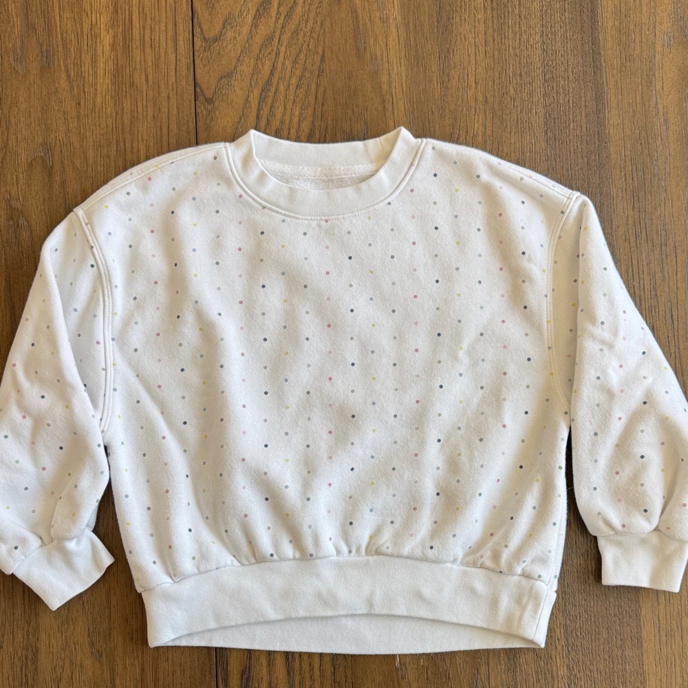 GAP Kids White Crewneck Sweatshirt with Multicolor Polka Dotted Pattern